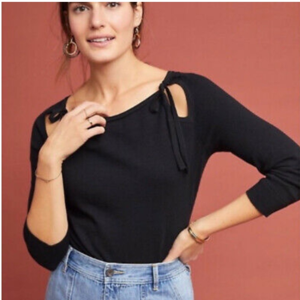 Anthropologie Siobhan Black Boat Neck Sweater Top NWOT